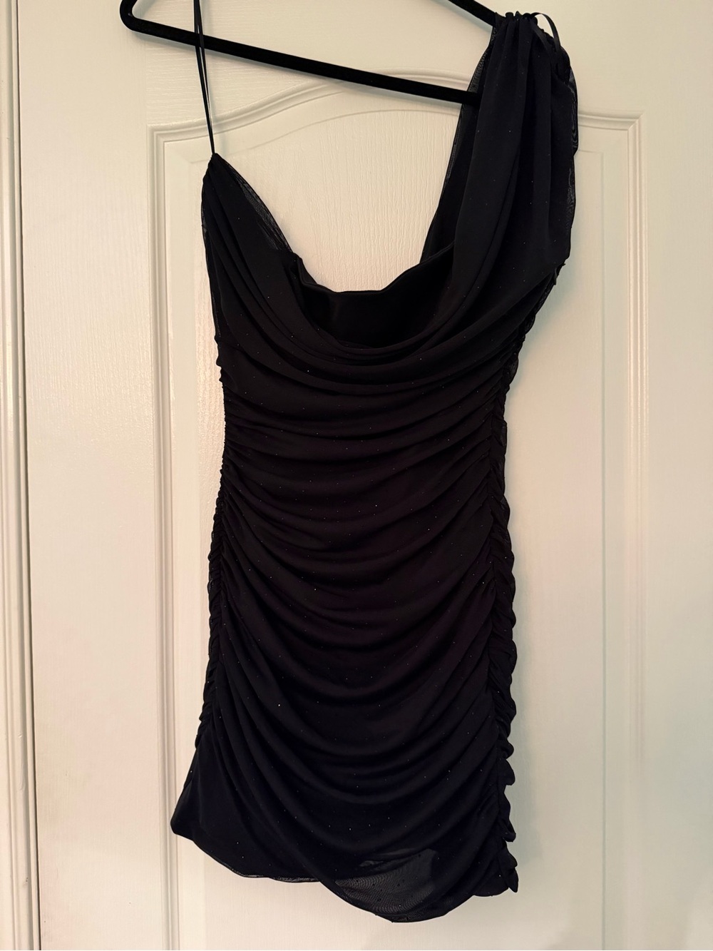 ZARA Black One-Shoulder Ruched Mini Dress